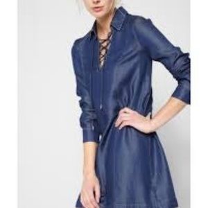 7 for All Mankind Long Sleeve Lace Up Denim Dress